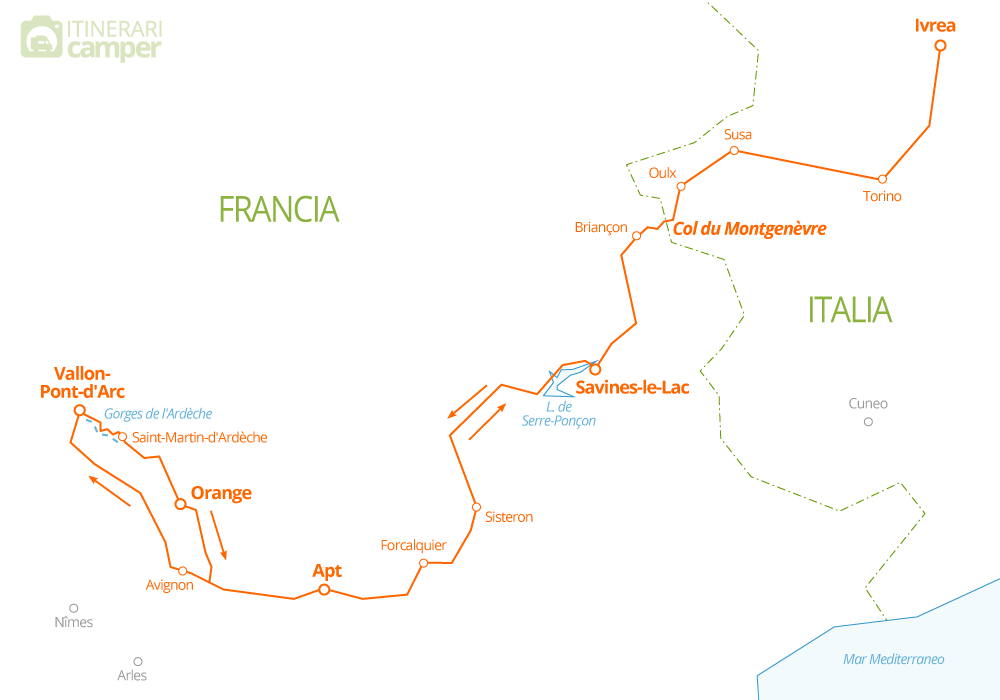 mappa francia gole ardeche